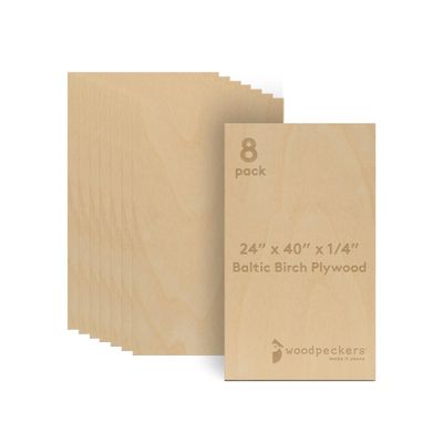 Baltic Birch Plywood 24 x 40 x 1/4 Inch- 6 mm Craft Wood, Pack of 8 B/BB Grade, Stronger Than Basswood Sheets or Balsa Wood, Perfect for Laser, CNC Cutting, Wood Burning, by Woodpeckers