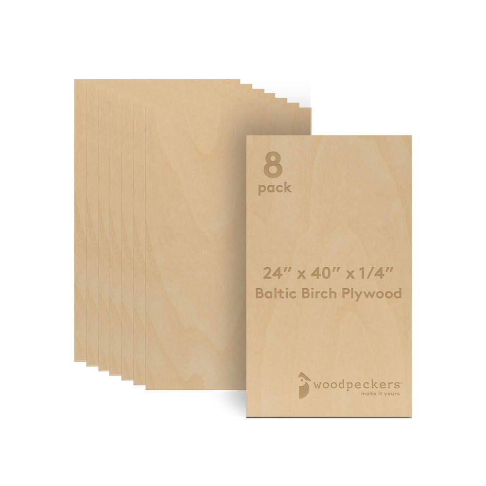 Baltic Birch Plywood 24 x 40 x 1/4 Inch- 6 mm Craft Wood, Pack of 8 B/BB Grade, Stronger Than Basswood Sheets or Balsa Wood, Perfect for Laser, CNC Cutting, Wood Burning, by Woodpeckers