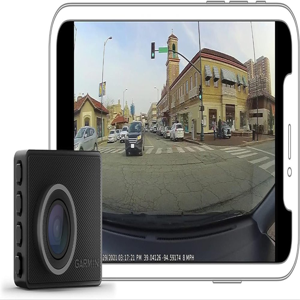 Garmin Dash Cam 47, 1080p and 140-degree FOV, Monitor Your Vehicle While Away w/New Connected Features, 010-02505-00 (Renewed)