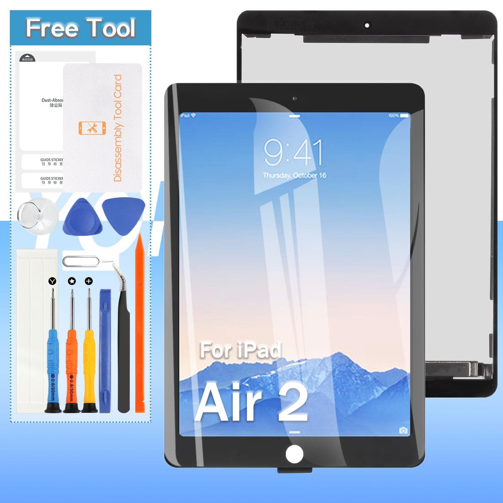 Screen Replacement for iPad Air 2 A1566 A1567 LCD Display Touch Digitizer Assembly with Tools- 9.7'' | Black | Includes Opening Tools & Screen Protector