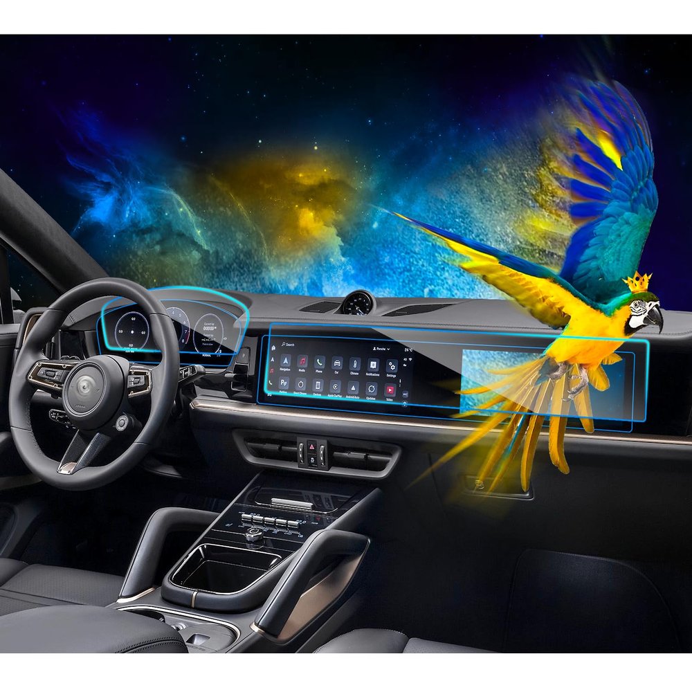 2025 Por*sche Cayenne Tempered Glass Screen Protector is One Single Piece for 2024 2025 Por*sche Cayenne Accessories Coupe 12.3Inch Dashborad & 10.9Inch Navigation 2025 Cayenne Touchscreen Protection Film 2pcs
