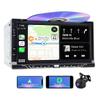 Double Din Car Stereo with CD/DVD Player, CarPlay/Android Auto 7" Touch Screen, Mirror Link, Bluetooth, AM FM Car Radio Receiver, SWC/USB/TF/AUX+Backup Camera
