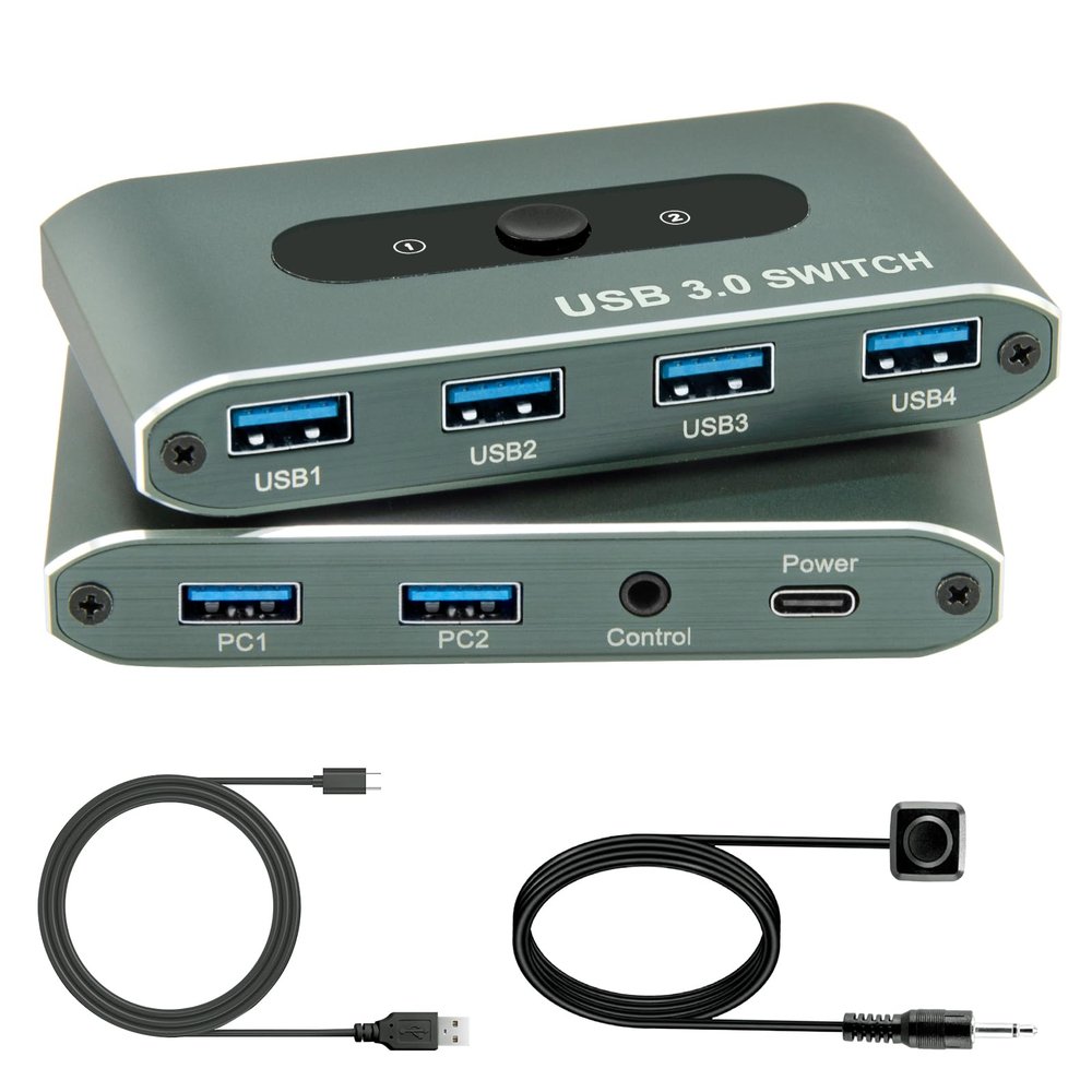 USB 3.0 Switch for 2 Computers, 4 USB Devices, 5Gbps Data Transfer, Driver-Free, Remote Control for Office, Gaming, Printers, Keyboards & Peripherals(SW204)