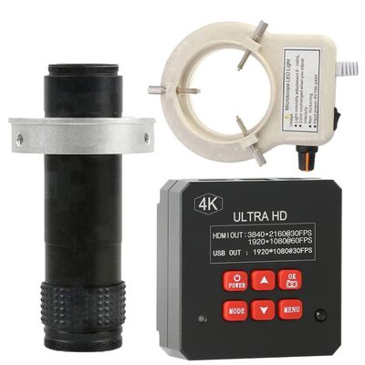4K HD HDMI USB Industrial Video Microscope Camera & 120X C-Mount Lens With 56-LED Adjustable Ring Light For Phone Tablet PC PCB