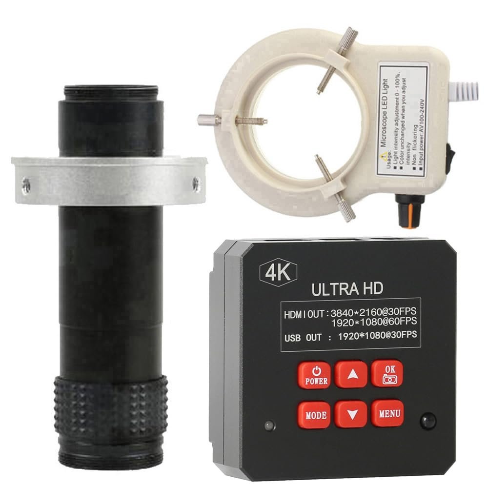 4K HD HDMI USB Industrial Video Microscope Camera & 120X C-Mount Lens With 56-LED Adjustable Ring Light For Phone Tablet PC PCB