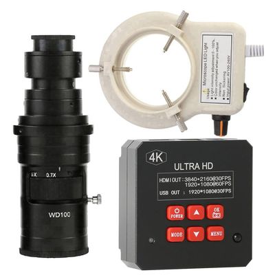 4K HD HDMI USB Industrial Video Microscope Camera & 200X C-Mount Lens With 56-LED Adjustable Ring Light For Phone Tablet PC PCB