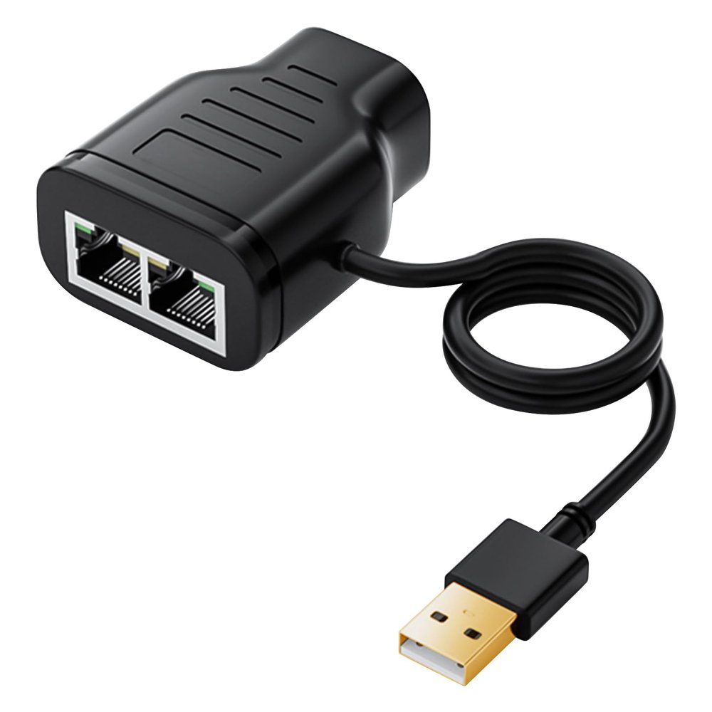 Duttek Ethernet Splitter Adapter 100 Mbps, LAN RJ45 Coupler 1 to 2 Internet Extender Adapter with USB Power Cable for Cat5/6/7 Cable Share Two Devices of The Internet at The Same Time