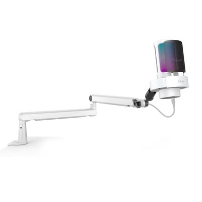 FIFINE Gaming RGB Microphone and Podcast Boom Arm Bundle,USB Condenser Microphone with 3.5mm Headphone Jack,Mute Button,Mic Stand with Low Profile,Cable Management for Live Streaming(A8W+BM88W)
