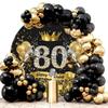 DORCEV Polyester Happy 80th Birthday Round Backdrop Cover 5x5ft Diamond 80 Birthday Background for Photography Gold Crown Men Women Grandparents Black Gold Birthday Dinner Party Backdrop Decor view 4