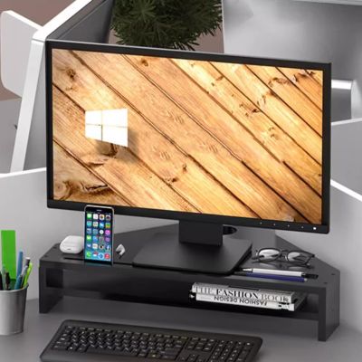 BBHW Corner Monitor Stand Modern Black Monitor Riser, 2 Layer Office Storage Rack for Laptop Computer Screen, Triangle Wooden Desk Stand Shelf Space Saving (Size : 57cm/22.5in L x 11cm/4.3in H)
