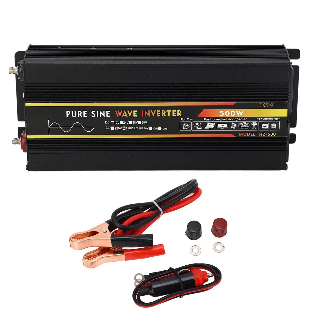 EVTSCAN Power Inverter 500W LED Display DC 12V to AC 110V Pure Sine 1 Universal Socket.