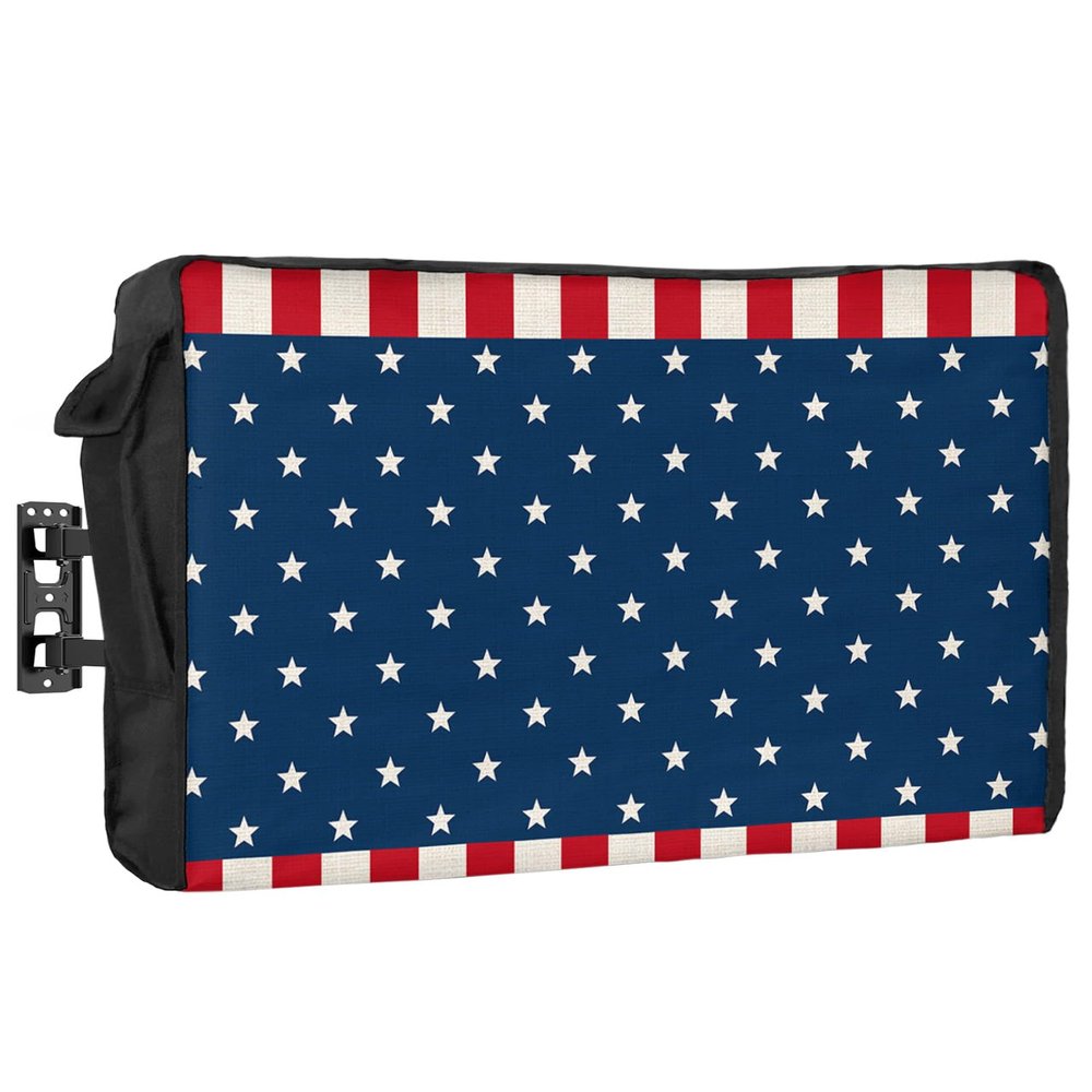 American Flag Star Outdoor TV Cover 36-39 Inch Weatherproof, Oxford Heavy Duty Waterproof Outside Flat Screen TV Cover Protector for Television Outdoor Accessories Red Stripes Patriotic Retro Art