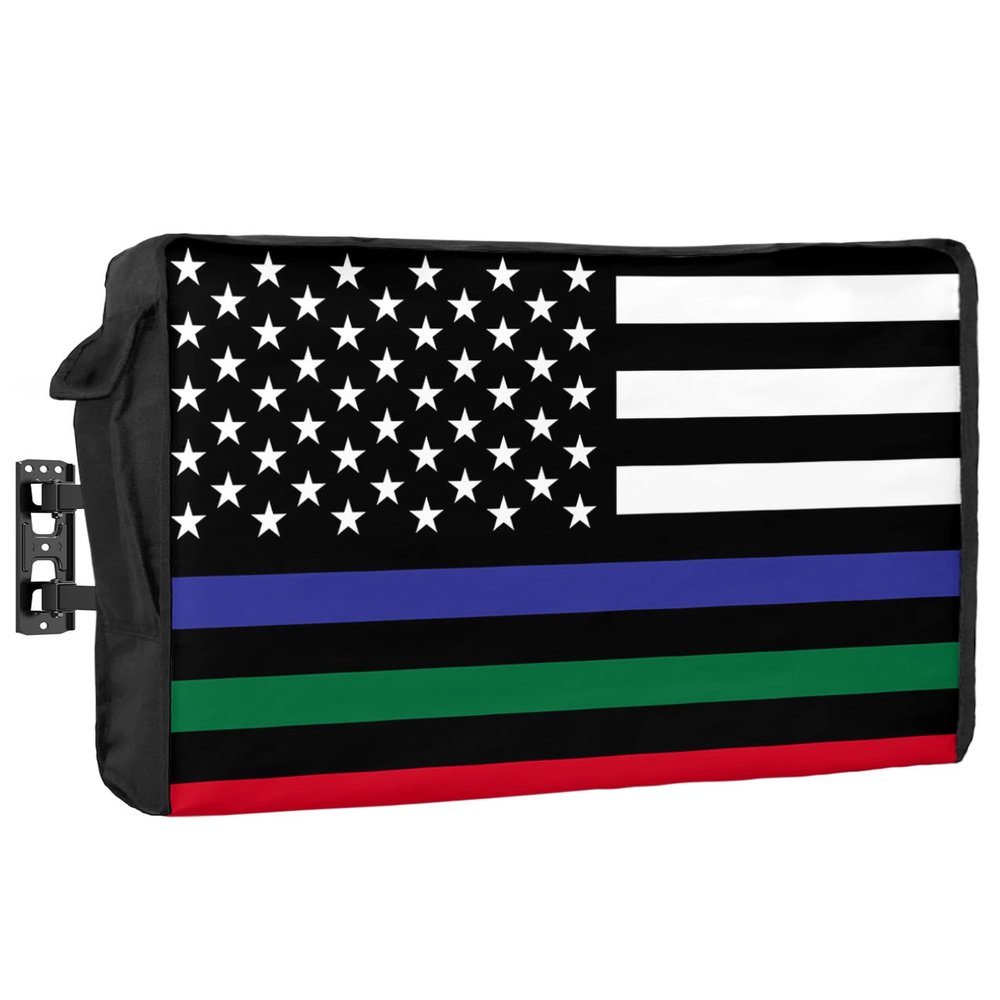 American Flag Outdoor TV Cover 36-39 Inch Weatherproof, Oxford Heavy Duty Waterproof Outside Flat Screen TV Cover Protector for Television Outdoor Accessories Blue Green Red Line USA Flag