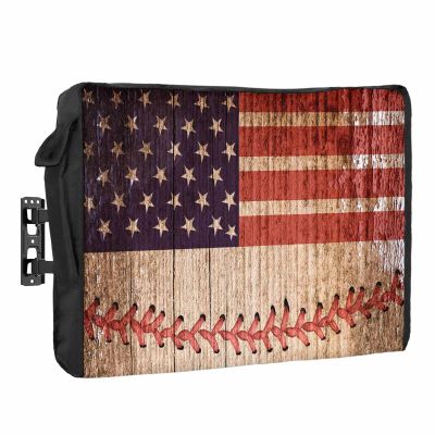 American Baseball Flag Outdoor TV Cover 52-55 Inch Weatherproof,Oxford Heavy Duty Waterproof Outside Flat Screen TV Cover Protector for Television Outdoor Accessories Retro Sports Red Stripes USA Flag