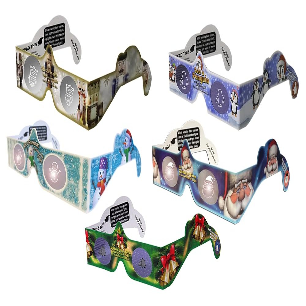 Christmas 3D Glasses - Holiday Eyes New for 2025-5 Pair Variety Pack, Exclusively featuring Penguins, Nutcrackers, Jingle Bells, Santas, Snowmen - ready to wear.