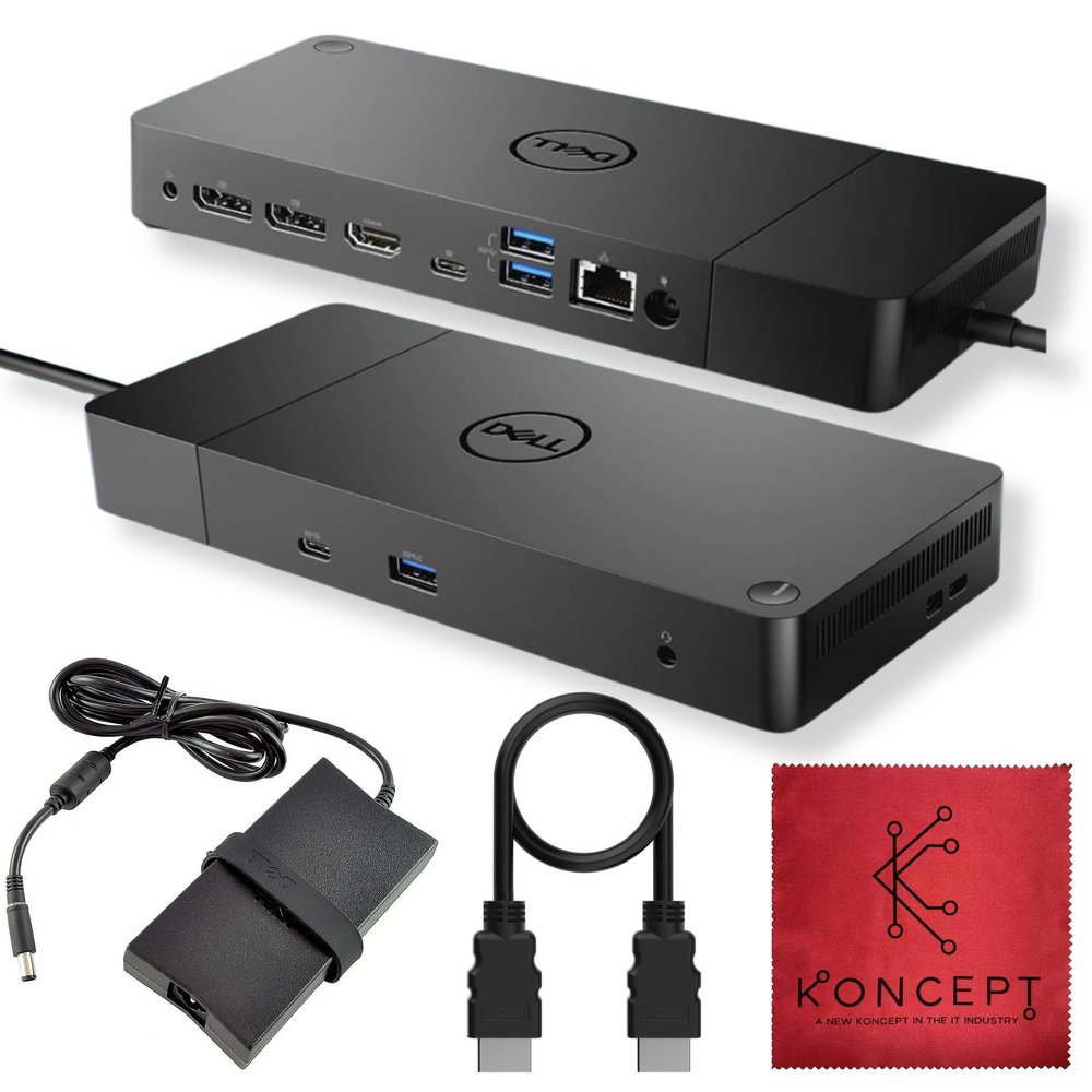 WD19 Dell Dock Station USB C - Docking Station Dual Monitor with 130W, HDMI Cable, Dual DisplayPort & Microfiber Cleaning Cloth - Laptop Docking Station (Renewed)