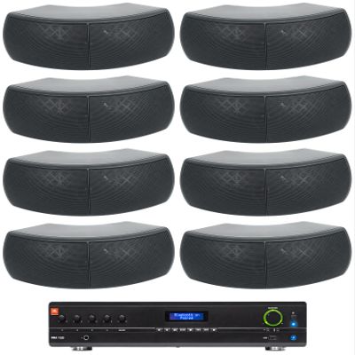 Audiosavings Bundle: (1) JBI VMA1120 Commercial/Restaurant 120W 70v Bluetooth Mixer/Amplifier, 5 Inputs Bundle with (8) Rockville Wet-D4 Black Dual 4" Indoor/Outdoor Commercial 70V Speaker (9 Items)