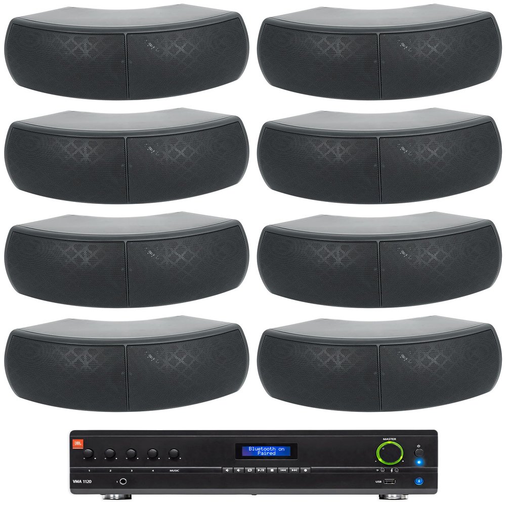 Audiosavings Bundle: (1) JBI VMA1120 Commercial/Restaurant 120W 70v Bluetooth Mixer/Amplifier, 5 Inputs Bundle with (8) Rockville Wet-D4 Black Dual 4" Indoor/Outdoor Commercial 70V Speaker (9 Items)