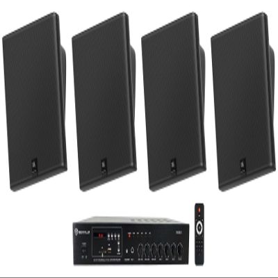 Audiosavings Bundle: (2) Pair JBI SLP12/T-BK Sleek Low-Profile On Wall Mount 3" 70v Commercial Speakers Bundle with Rockville RCS80-1 60 Watt 70v Restaurant Amplifier/Bluetooth Receiver (3 Items)