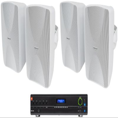Audiosavings Bundle: (1) JBI VMA1120 Commercial/Restaurant 120W 70v Bluetooth Mixer/Amplifier, 5 Inputs Bundle with (4) Rockville WET-6525W 6.5" 70V Indoor/Outdoor Wall Speakers in White (5 Items)