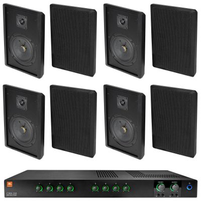 Audiosavings Bundle: JBI CSMA240 Commercial/Restaurant 2 x 40w Amplifier 4ohm/8ohm/70V/100V, 8 inputs Bundle with (4) Pair Rockville RockSlim 70B Black 5.25" 70v Wall Speakers (5 Items)