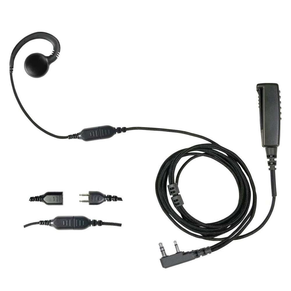 PRYME SNAP Series SNP-2W-01-Kit3 2-Wire Lapel Microphone with Braided Fiber Cable and G-Hook (Swivel) Earphone, Compatible with Kenwood 2-Pin Radios