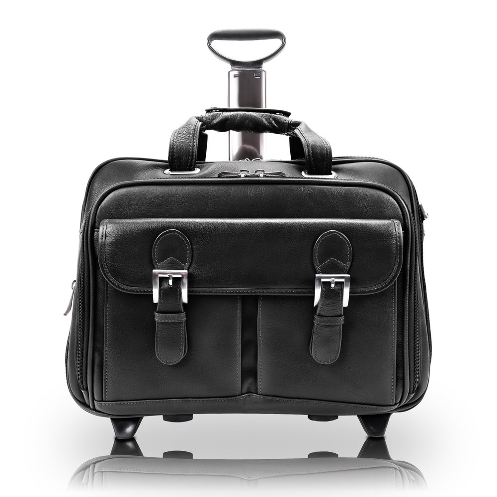 15" Leather Checkpoint-Friendly Patented Detachable -Wheeled Laptop Briefcase