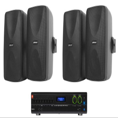 Audiosavings Bundle: (1) JBI VMA2120 2-Ch. Commercial/Restaurant 120W 70V Bluetooth Amplifier, 8 Inputs Bundle with (2) 2 Rockville WET-7020B 5.25" 70V Indoor/Outdoor Wall Speakers in Black (3 Items)