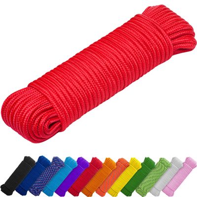 TECEUM Rope 150 Feet x 1/4 Inch (7mm) Red Strong All-Purpose Utility Rope Camping, Crafting, Flag Pole, Indoor & Outdoor Polypropylene Nylon Poly Lightweight Diamond Braided Cord