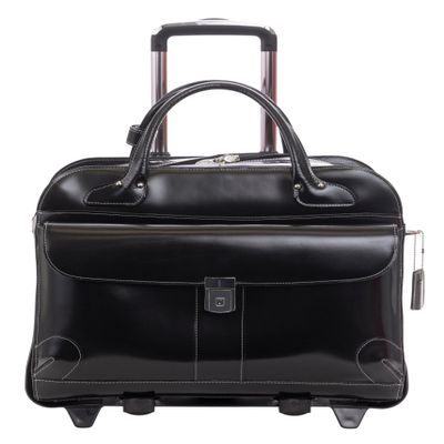 15" Leather Fly-Through Checkpoint-Friendly Patented Detachable -Wheeled Ladies' Laptop Briefcase