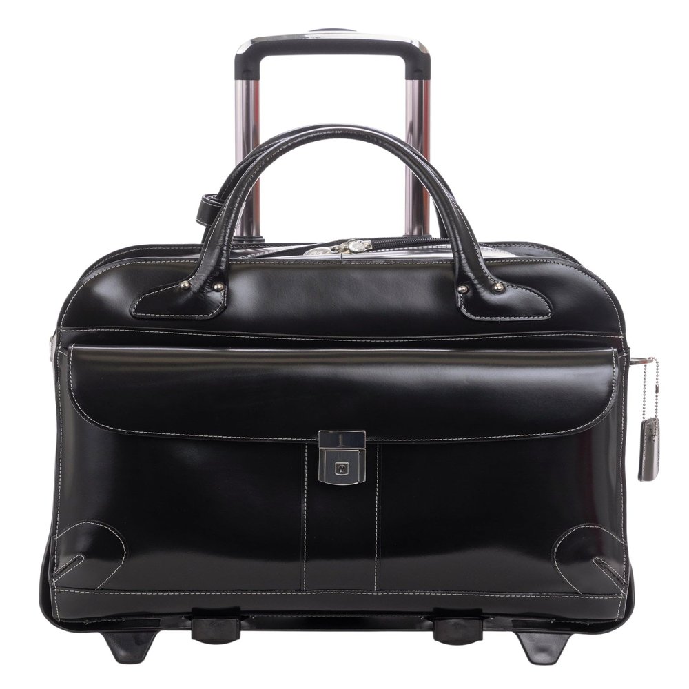 15" Leather Fly-Through Checkpoint-Friendly Patented Detachable -Wheeled Ladies' Laptop Briefcase