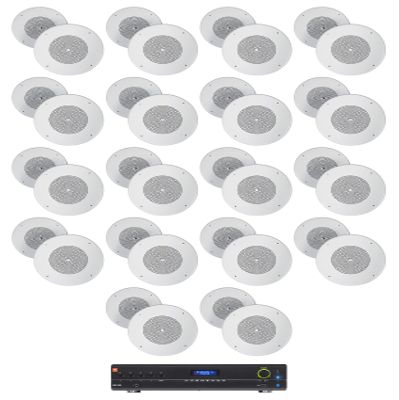 Audiosavings Bundle: (1) JBI VMA1240 Commercial/Restaurant 240W 70v Bluetooth Mixer/Amplifier, 5 Inputs Bundle with (36) Rockville MC80 Metal 8" 70V PA Ceiling Speakers (37 Items)