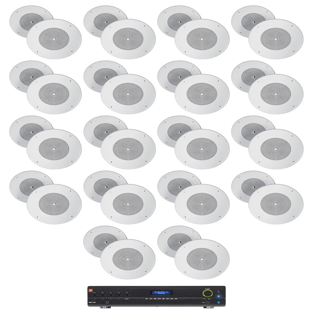Audiosavings Bundle: (1) JBI VMA1240 Commercial/Restaurant 240W 70v Bluetooth Mixer/Amplifier, 5 Inputs Bundle with (36) Rockville MC80 Metal 8" 70V PA Ceiling Speakers (37 Items)