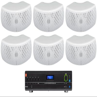 Audiosavings Bundle: (1) JBI VMA1120 Commercial/Restaurant 120W 70v Bluetooth Mixer/Amplifier, 5 Inputs Bundle with (6) Rockville Wet-D4 White Dual 4" Indoor/Outdoor Commercial 70V Speaker (7 Items)