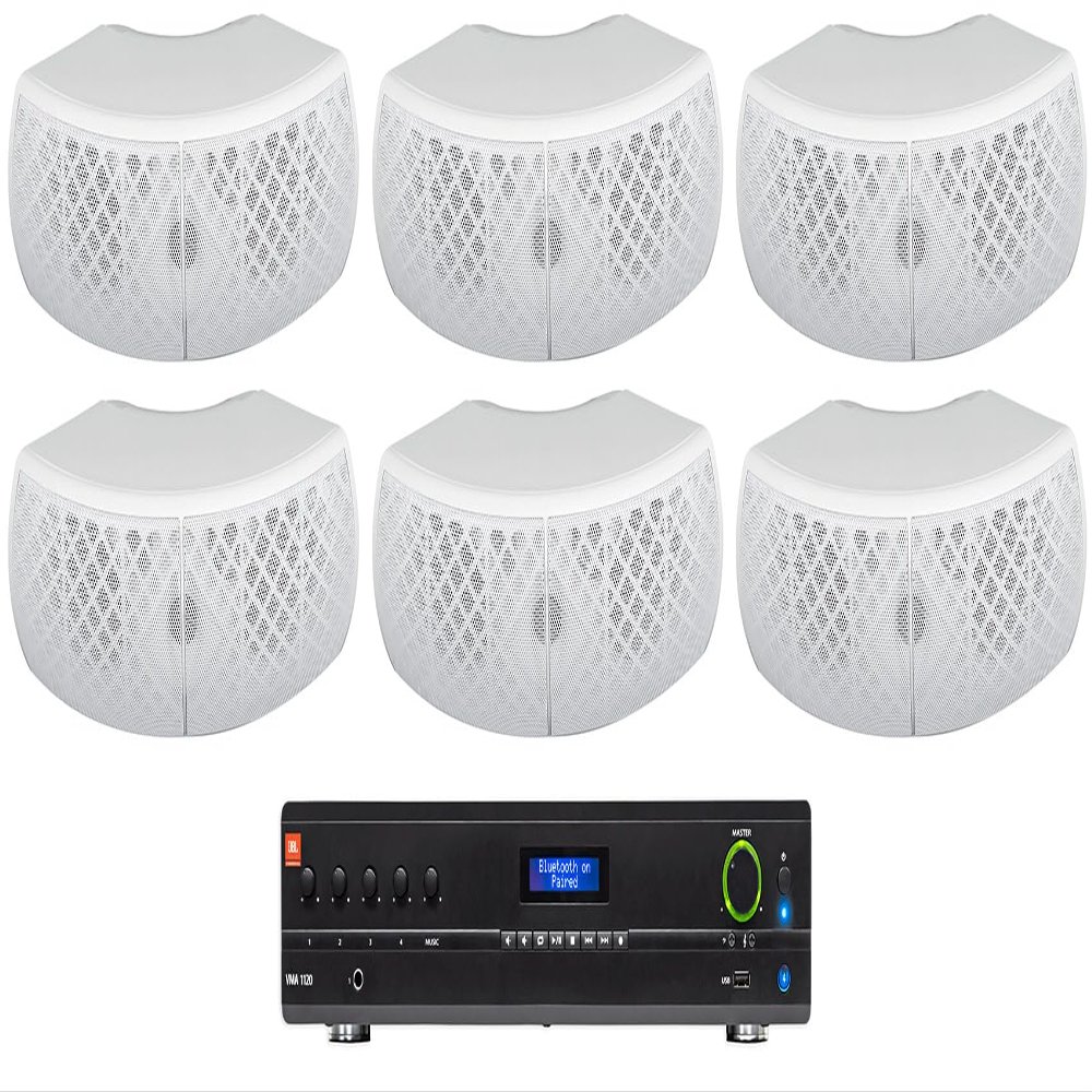 Audiosavings Bundle: (1) JBI VMA1120 Commercial/Restaurant 120W 70v Bluetooth Mixer/Amplifier, 5 Inputs Bundle with (6) Rockville Wet-D4 White Dual 4" Indoor/Outdoor Commercial 70V Speaker (7 Items)