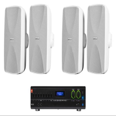 Audiosavings Bundle: (1) JBI VMA2120 2-Ch. Commercial/Restaurant 120W 70V Bluetooth Amplifier, 8 Inputs Bundle with (2) 2 Rockville WET-7020W 5.25" 70V Indoor/Outdoor Wall Speakers in White (3 Items)
