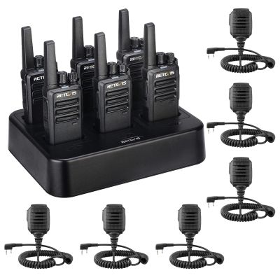 Retevis RT68 Walkie Talkies Rechargeable (6 Pack) Bundle with IP54 Waterproof Speaker Microphone, Portable Two Way Radios 6 Pack with Six-Way Multi Gang Charger