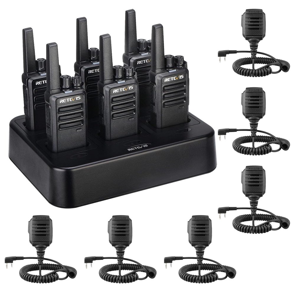 Retevis RT68 Walkie Talkies Rechargeable (6 Pack) Bundle with IP54 Waterproof Speaker Microphone, Portable Two Way Radios 6 Pack with Six-Way Multi Gang Charger