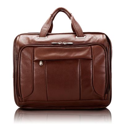 15" Leather Fly-Through Checkpoint-Friendly Laptop Briefcase