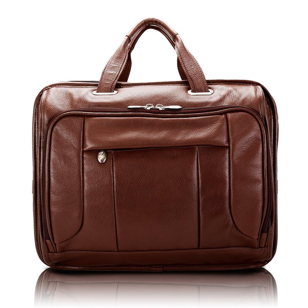 15" Leather Fly-Through Checkpoint-Friendly Laptop Briefcase