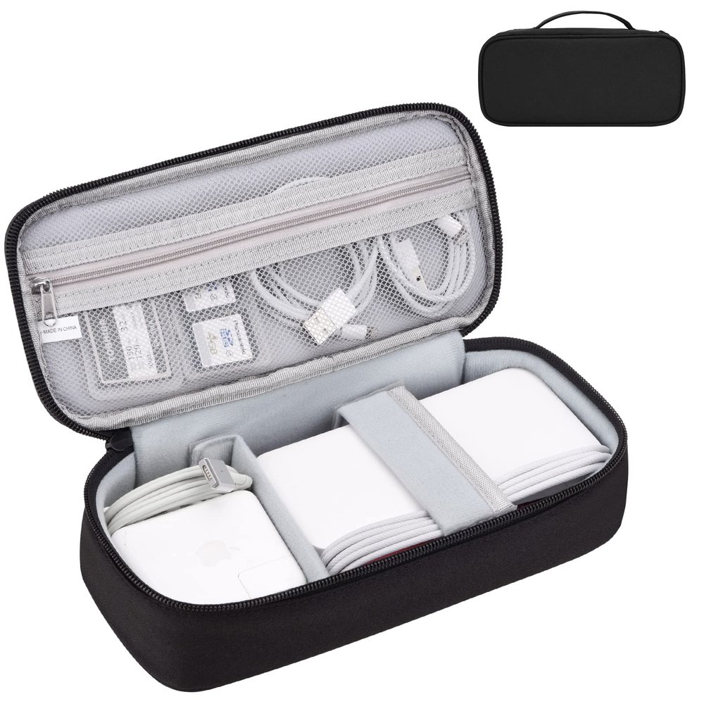 Bevegekos Electronics Travel Organizer Bag, Portable Carrying Case for Cables, Charger and Cords, External Power Bank & Hard Drive (Black), Large, 13BK-B