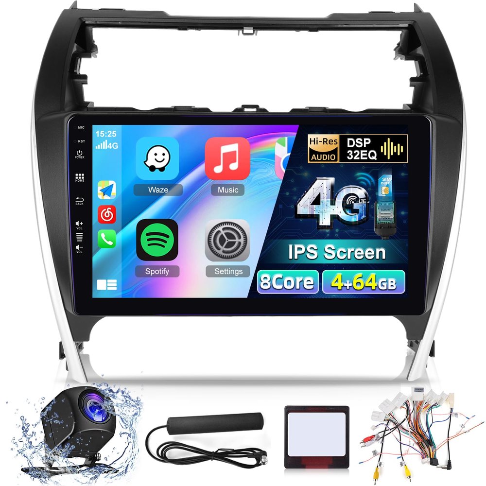 [8 Core 4+64] Android 13 Car Stereo for Toyota Camry 2012 2013 2014-10 inch IPS Touchscreen Radio with Carplay & Android Auto - 4G SIM Card/DSP 32EQ / FM AM RDS/Bluetooth 5.1 + AHD Backup Camera