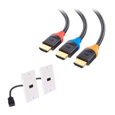 Cable Matters 2-Pack 1-Port HDMI Wall Plate in White (4K UHD, ARC, and Ethernet Pass-Thru Support) & 3-Pack High Speed HDMI Cable 15 ft with 4K @60Hz, 2K @144Hz, FreeSync, G-SYNC and HDR Support