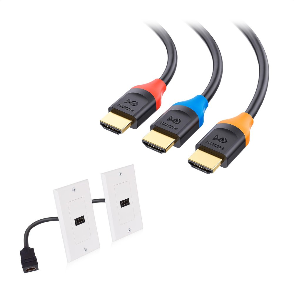 Cable Matters 2-Pack 1-Port HDMI Wall Plate in White (4K UHD, ARC, and Ethernet Pass-Thru Support) & 3-Pack High Speed HDMI Cable 15 ft with 4K @60Hz, 2K @144Hz, FreeSync, G-SYNC and HDR Support