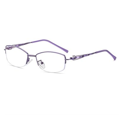 Stylish Metal Half Frame for Women Reading Glasses, Blue Light Blocking Computer Glasses, Anti Glare Eyeglasses (Color : Purple, Size : 2.5X)