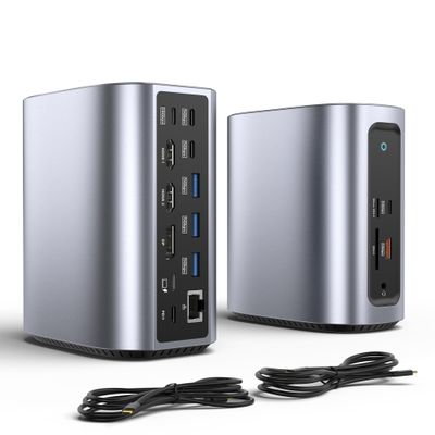 Fairikabe USB C Docking Station, 17 in 1 Triple Display, USBC Hub Multiple Adapter, 4K Laptop Docking Station with 2 HDMI, Displayport, 100W PD Charge, 10Gbps Date Transmission, Ethernet,SD/TF+Audio