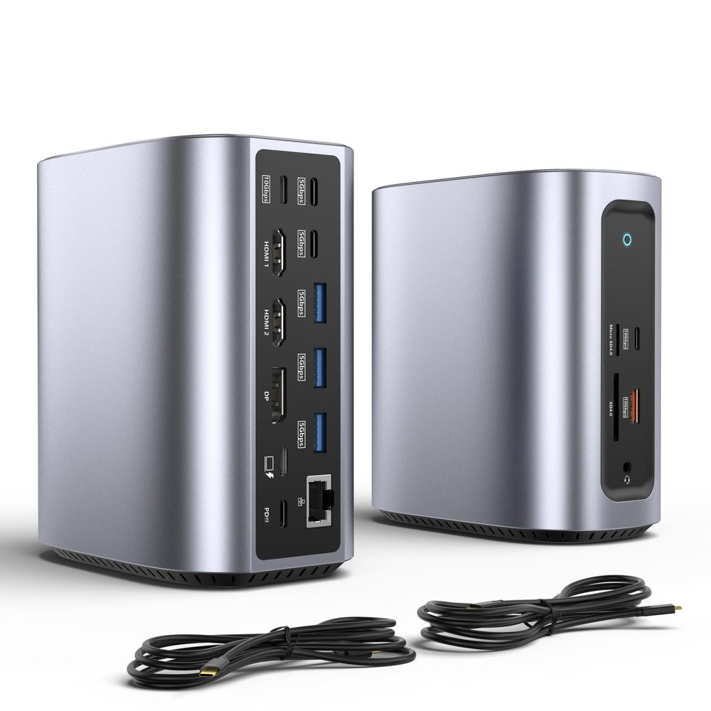 Fairikabe USB C Docking Station, 17 in 1 Triple Display, USBC Hub Multiple Adapter, 4K Laptop Docking Station with 2 HDMI, Displayport, 100W PD Charge, 10Gbps Date Transmission, Ethernet,SD/TF+Audio