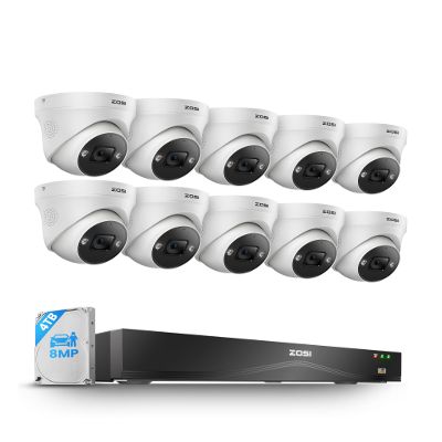ZOSI 24CH 4K PoE Security Camera System,16 Port 24CH 8MP Dual-Disk NVR with 4TB HDD,Face/Person/Vehicle Detection,2 Way Audio,Night Vision,10pcs 4K Indoor Outdoor PoE IP Cameras,for 24/7 Recording
