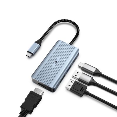 oditton USB C Hub, 4 in 1 USB C Hub, Dual Display 8K@30Hz HDMI 8K@30Hz DP, USB 3.0, 100W USB-C PD Charging Port, 4 Port Docking Station for Laptops, HDTVs, Projectors, and More Type C Devices