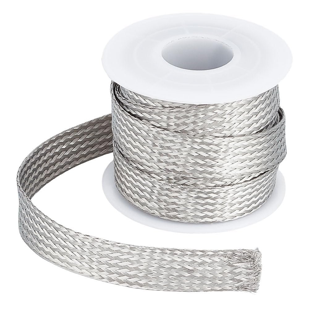 UNICRAFTALE 304 Stainless Steel Expandable Braided Cable Sleeve Knitting Scalable Network Ribbon Flat Cable Sleeve Cord Protector Wire Loom Tubing for Protect Cables 4m/roll